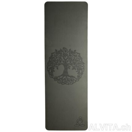 Tapis de yoga vert foncé-vert clair avec arbre de vie