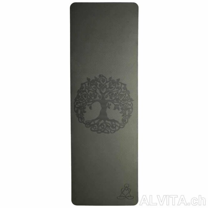 Yogamatte dunkelgrün-hellgrün mit Baum des Lebens