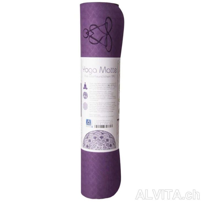 Yogamatte dunkellila-zartlila eingerollt