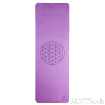 Yogamatte dunkellila-zartlila mit Blume des Lebens
