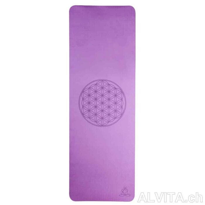 Yogamatte dunkellila-zartlila mit Blume des Lebens