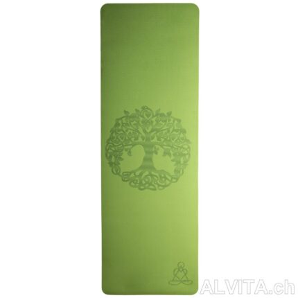 Tapis de yoga vert clair-gris avec arbre de vie