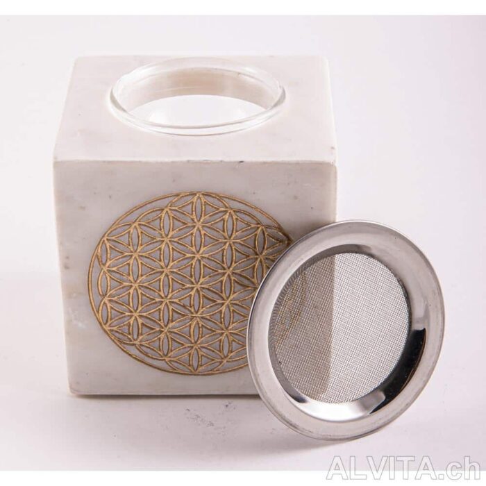 Lampe aromatique Fleur de vie Marbre avec récipient et tamis