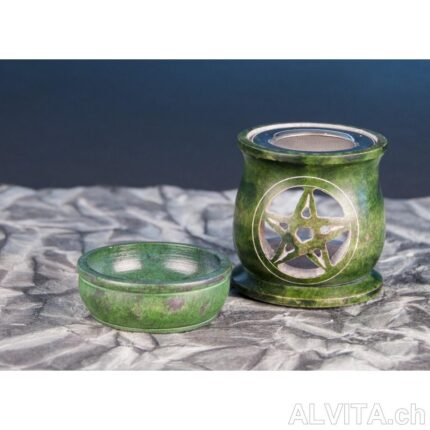 Lampe aromatique Pentagram avec tamis, stéatite verte