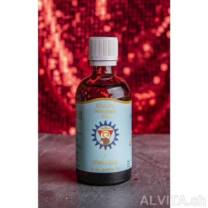 Kehl-Chakra Massage Öl 100 ml (Vishudda) mit Hintergrund Kehl-Chakra Massage Öl 100 ml (Vishudda) mit Hintergrund