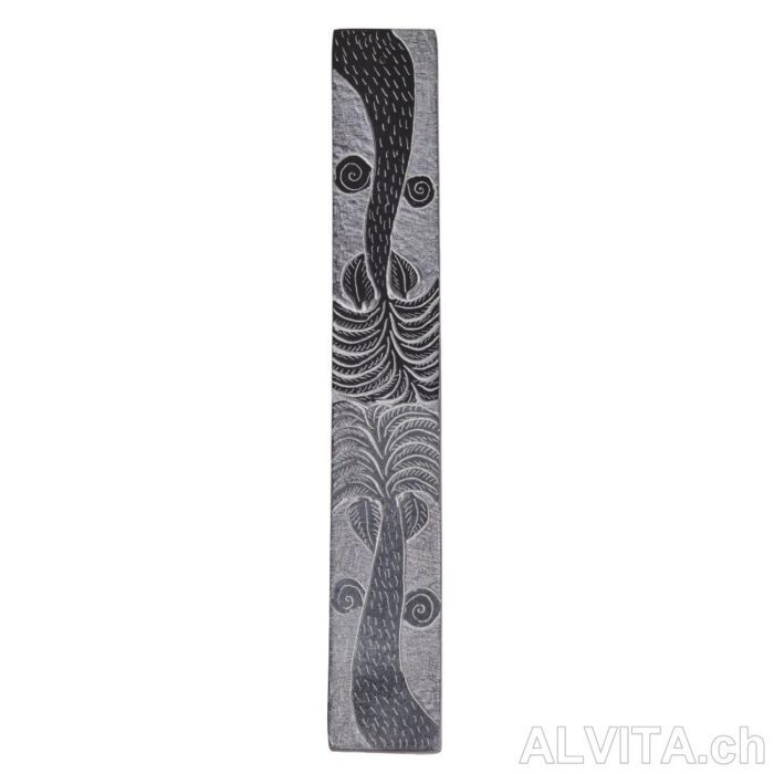 Support en stéatite, noir avec motif de palmiers