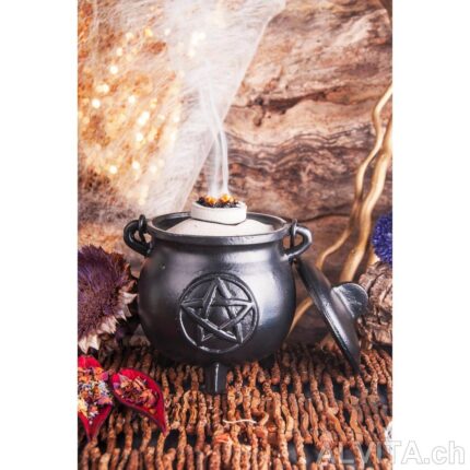 Grand chaudron de sorcière Pentagram Fonte avec anse