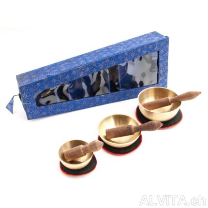 Set de 3 bols chantants dans une boîte bleue