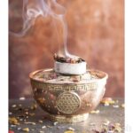 Räucherschale Blume des Lebens Kupfer mit Messingverzierung