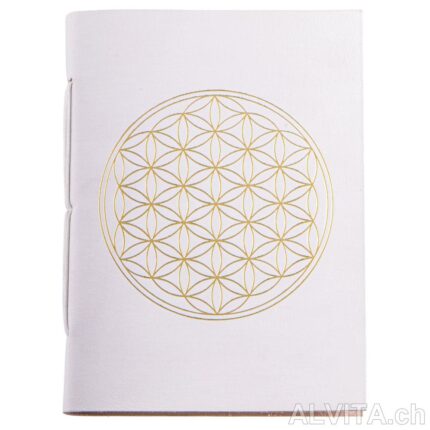 Cahier d'écriture Fleur de vie blanc-or