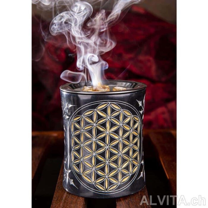 Siebgefäß Blume des Lebens, schwarz - gold