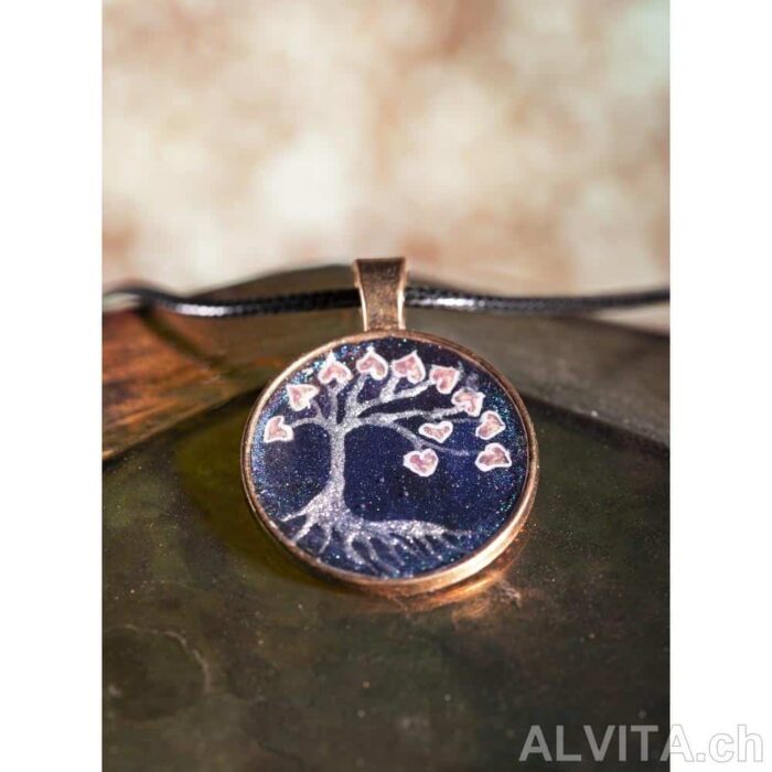 Arbre de vie, peint à la main avec chaîne en coton ciré