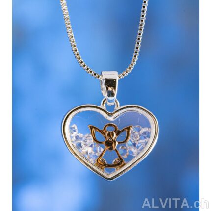 Pendentif ange du cœur dans un lit de cristal