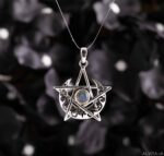 Pentagramm in Mondsichel Anhänger mit Labradorit