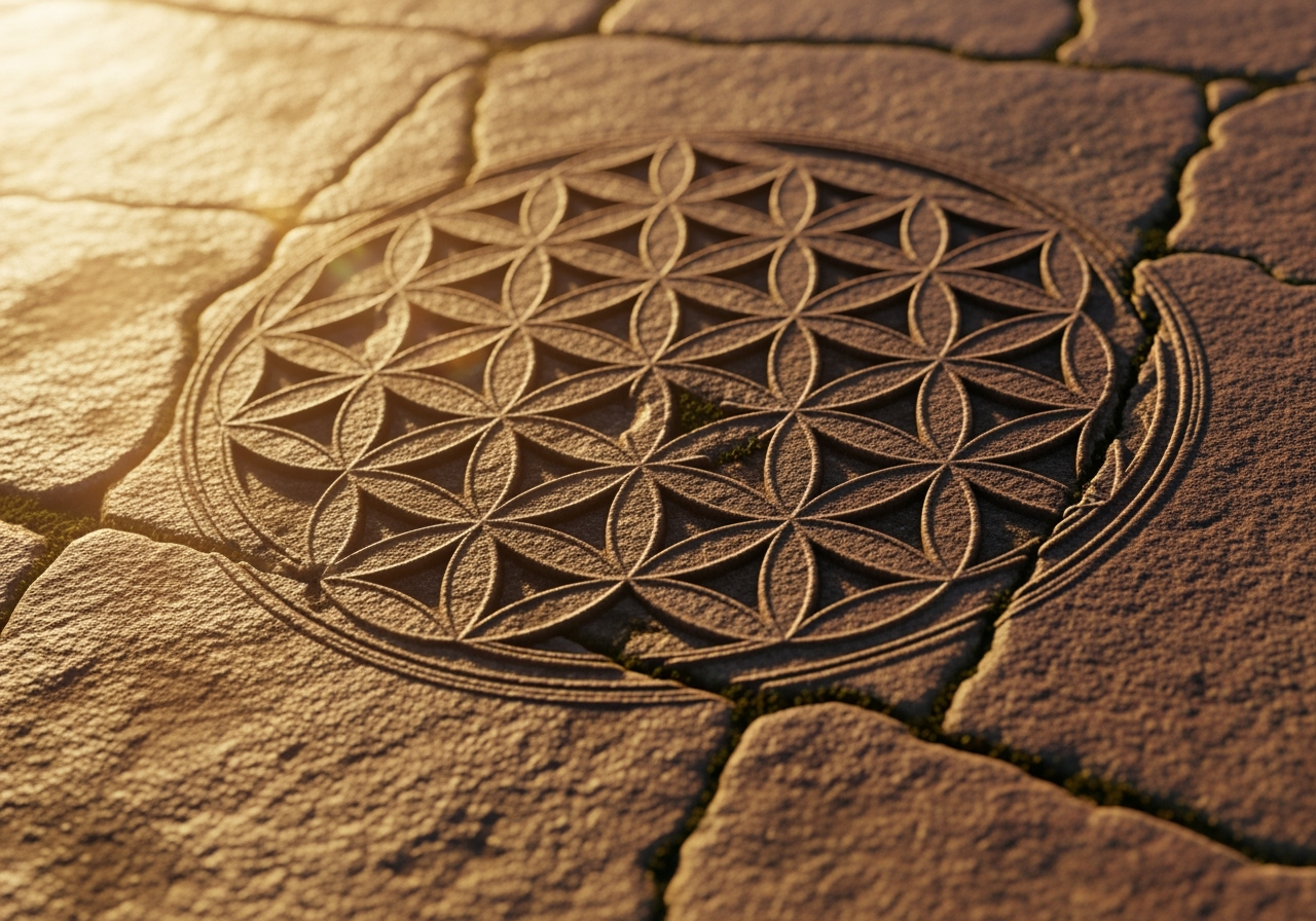 Historischer Ursprung der Blume des Lebens – antike Tempelwand mit eingraviertem heiligen Geometriemuster