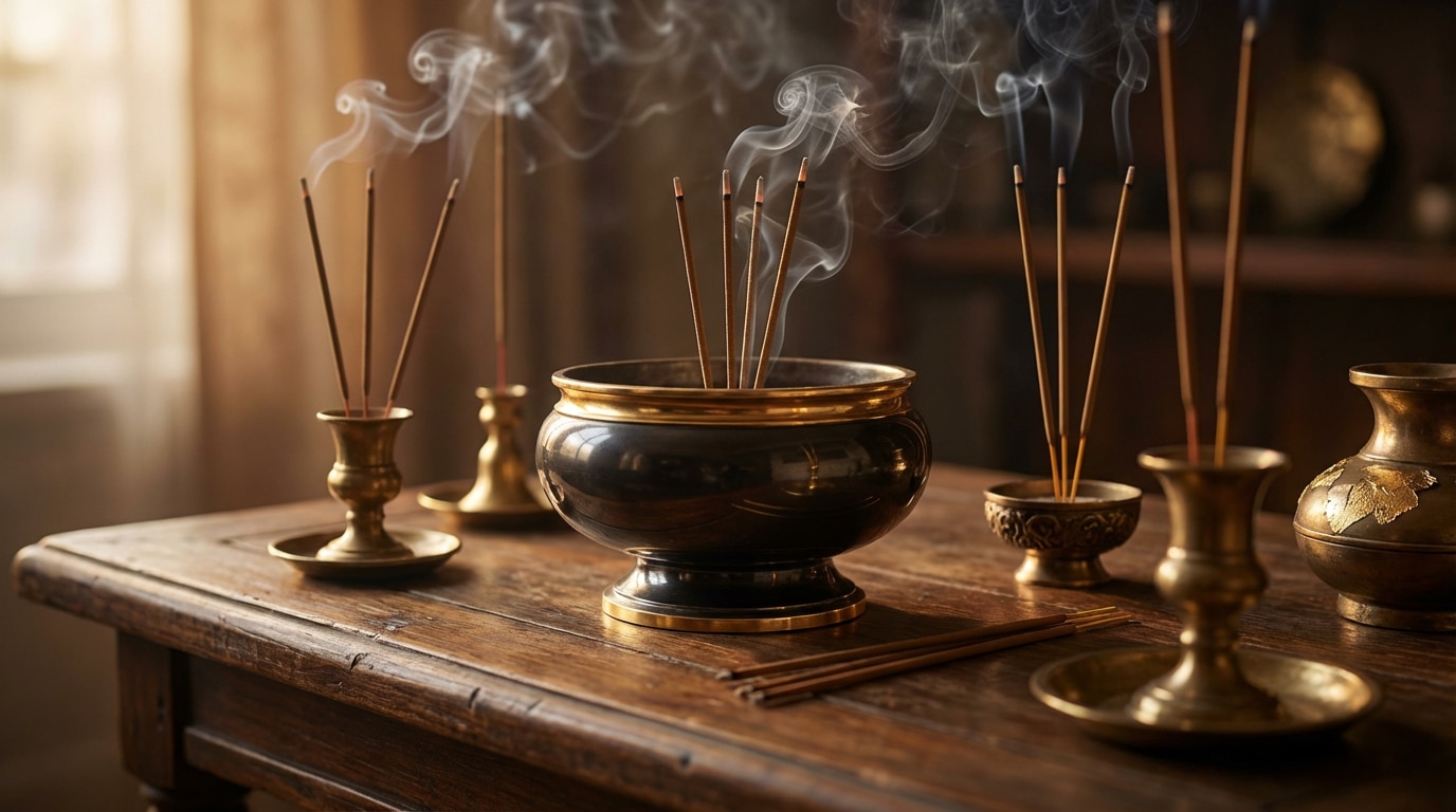 Räuchern Räucherschale und Räucherstäbchen