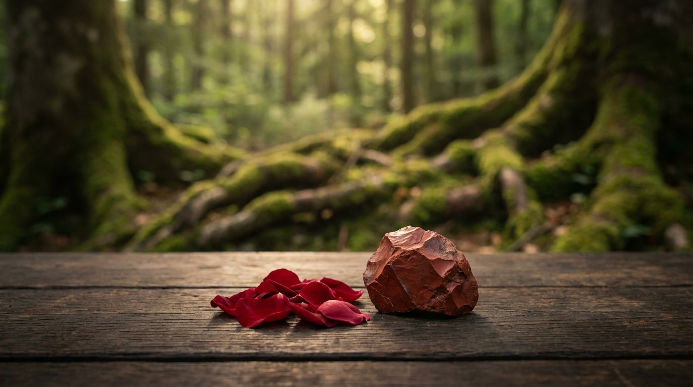 themnbild Wurzelchakra Blätter im Wald