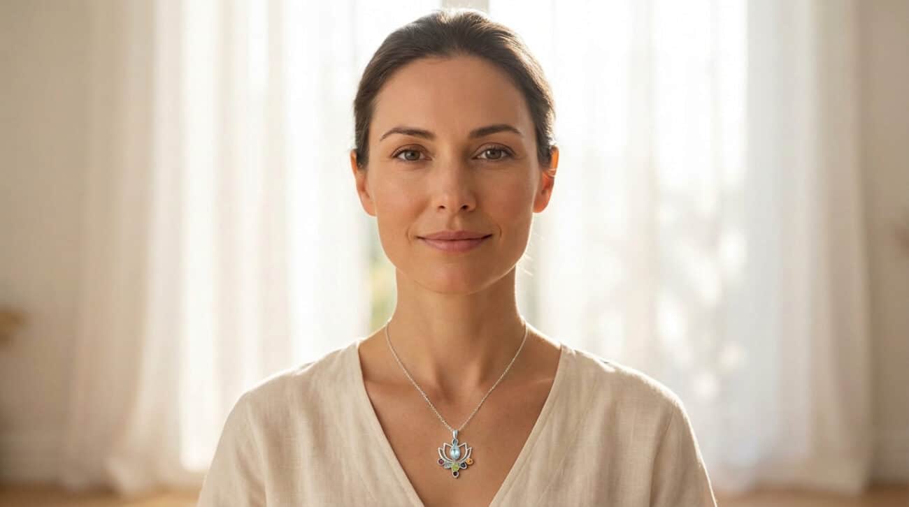 Frau mit Lotus Chakra Anhänger