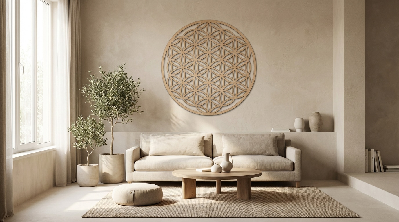 Wandbild im Wohnraum mit Lebensblume