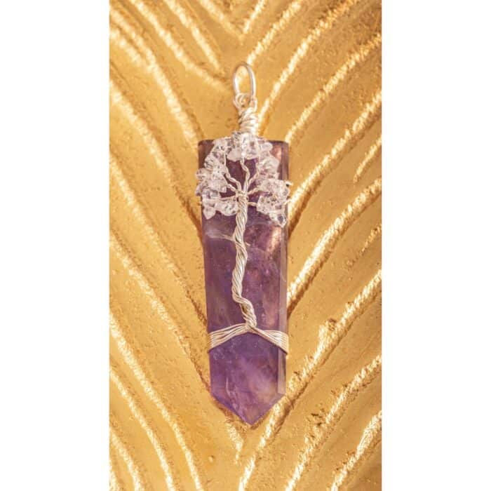 Amethyst Lebensbaum Anhänger mit Diamanten