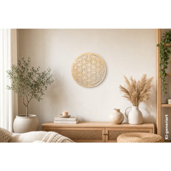 Blume des Lebens Wandschmuck 39,6 cm – weiss mit Blattgold