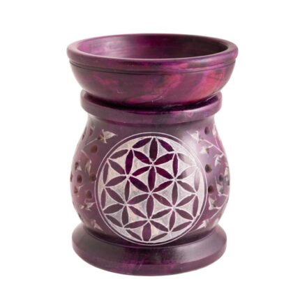 Aromalampe & Siebgefäss Blume des Lebens – Speckstein violett