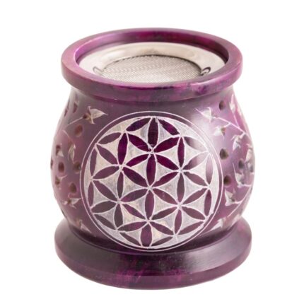 Aromalampe & Siebgefäss Blume des Lebens – Speckstein violett