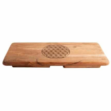 Meditationsbank Amari – klappbar, Akazienholz mit Blume des Lebens