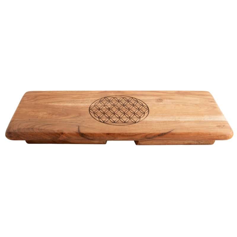 Meditationsbank Amari – klappbar, Akazienholz mit Blume des Lebens